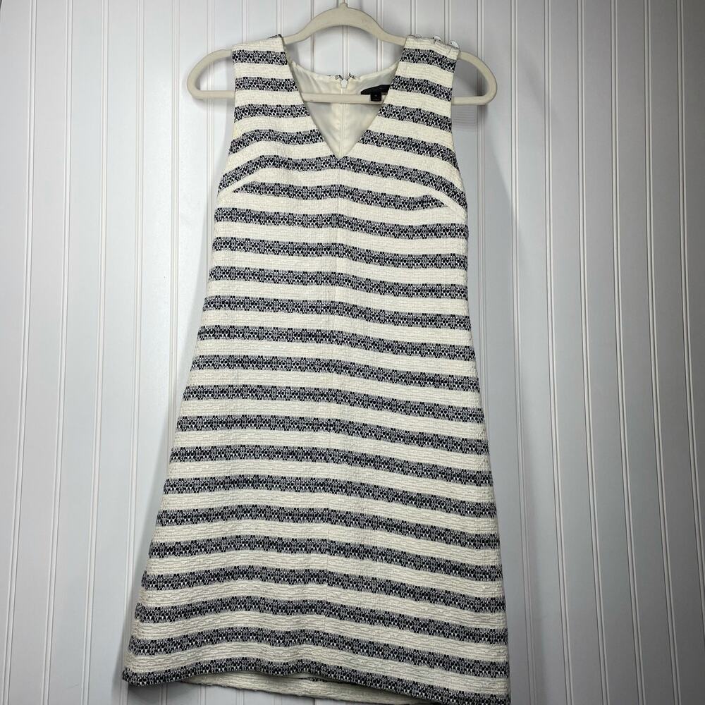 J.Crew Women’s White & Blue Sleeveless V-Neck Back Zip Fit & Flare Dress Size 0 - Picture 7 of 12